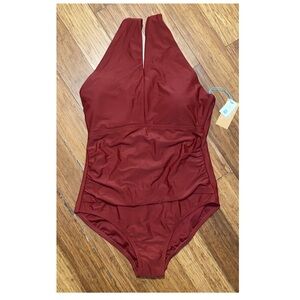 Kona Sol Ring Crossover Ruched Full Coverage One Piece Swimsuit NWT size Large